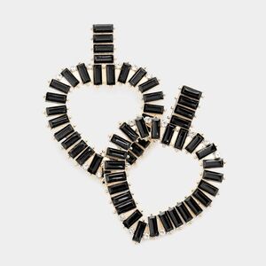 Black Heart Dangle Hoop Earrings Cluster Rectangle Rhinestone Crystal Jewelry
